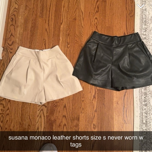 susana monaco leather shorts cream and dark green